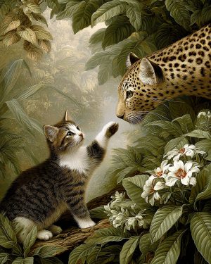 Cautiously Curious Kitten - Cat and Leopard Art Print