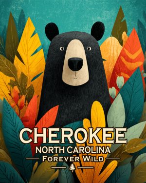 Cherokee, North Carolina  - Forever Wild - Mid Century Modern Black Bear