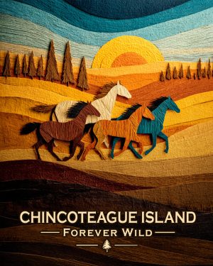 Chincoteague Island Virginia - Forever Wild Horse Scene Souvenir Art Print