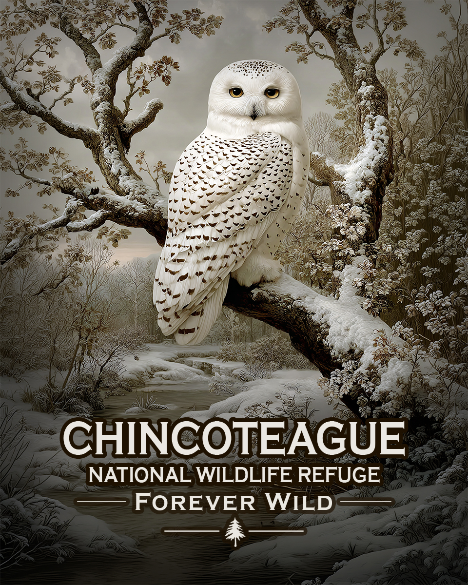 Chincoteague National Wildlife Refuge Virginia - Forever Wild - Souvenir Snowy Owl Art Print