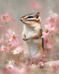 Chipmunk in Pink Wildflowers Art Print