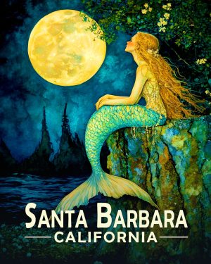 Santa Barbara California Souvenir Art Print - Contemplating Mermaid
