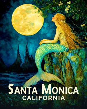 Santa Monica California Souvenir Art Print - Contemplating Mermaid