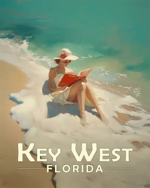Key Largo Florida Souvenir Art Print - Oblivious Reader on the Beach