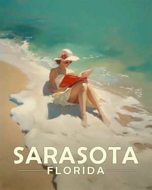 Pensacola Beach Florida Souvenir Art Print - Oblivious Reader on the Beach
