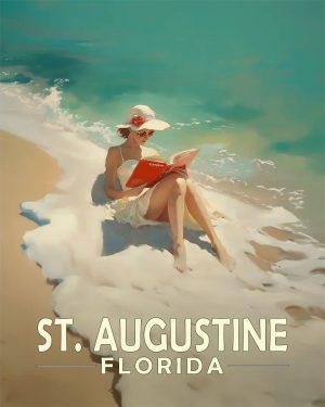 Sarasota Florida Souvenir Art Print - Oblivious Reader on the Beach