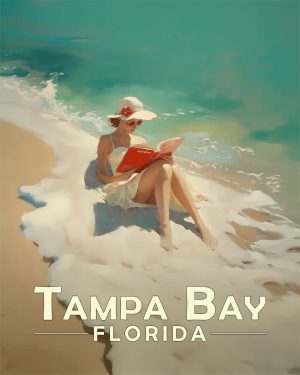 St Augustine Florida Souvenir Art Print - Oblivious Reader on the Beach