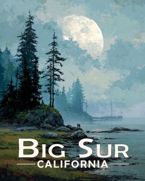 Big Sur California Souvenir Art Print - Full Moon Rising