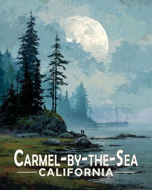 Carmel by the Sea California Souvenir Art Print - Full Moon Rising