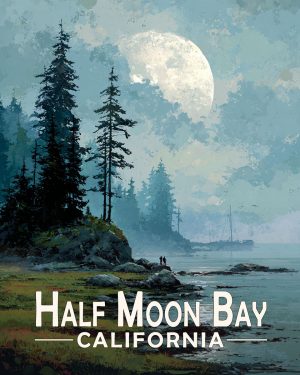 Half Moon Bay California Souvenir Art Print - Full Moon Rising