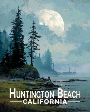 Huntington Beach California Souvenir Art Print - Full Moon Rising