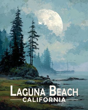 Laguna Beach California Souvenir Art Print - Full Moon Rising