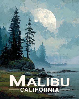 Malibu California Souvenir Art Print - Full Moon Rising