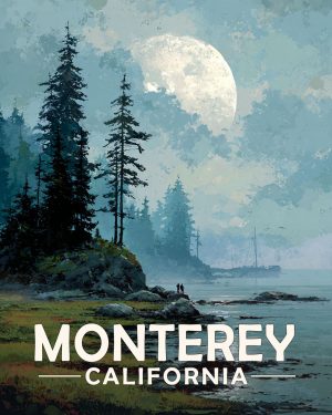 Monterey California Souvenir Art Print - Full Moon Rising