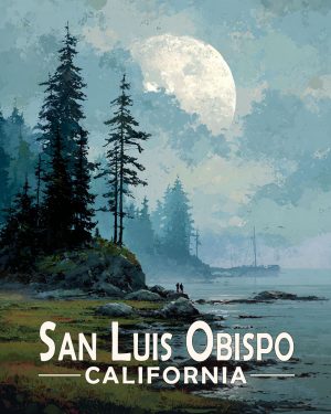 San Luis Obispo California Souvenir Art Print - Full Moon Rising