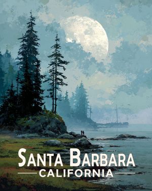 Santa Barbara California Souvenir Art Print - Full Moon Rising