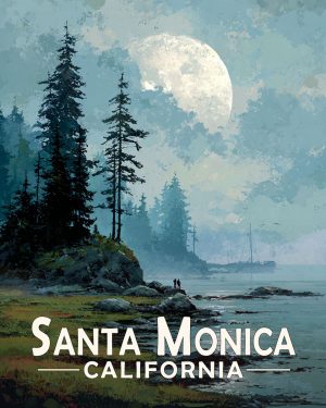 Santa Monica California Souvenir Art Print - Full Moon Rising