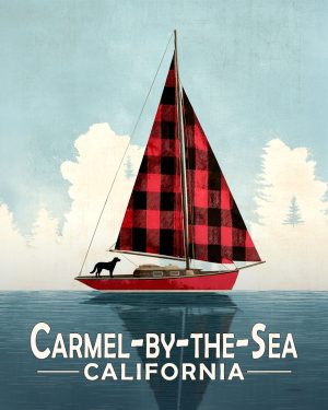 Carmel by the Sea California Souvenir Art Print - Buffalo Plaid Sailboat