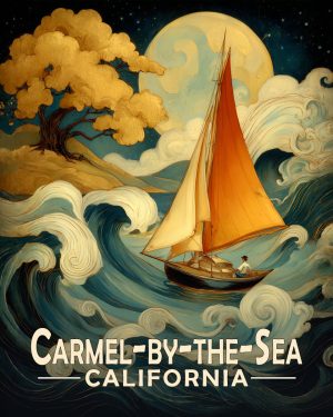 Carmel by the Sea California Souvenir Art Print - Sailboat in Rough Water