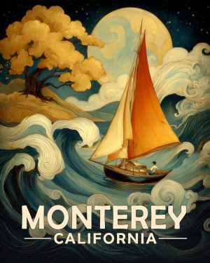 Monterey California Souvenir Art Print - Sailboat in Rough Water