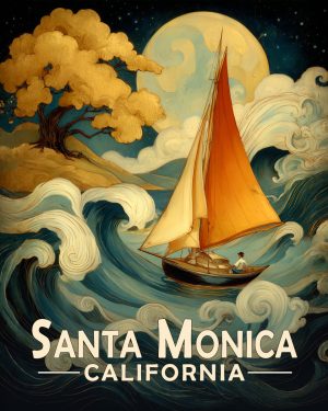 Santa Monica California Souvenir Art Print - Sailboat in Rough Water