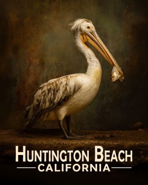 Huntington Beach California Souvenir Art Print - Pelican with Fish