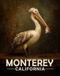 Monterey California Souvenir Art Print - Pelican with Fish