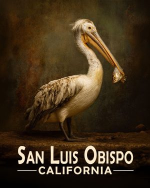 San Luis Obispo California Souvenir Art Print - Pelican with Fish