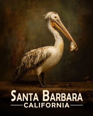 Santa Barbara California Souvenir Art Print - Pelican with Fish
