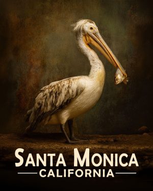 Santa Monica California Souvenir Art Print - Pelican with Fish