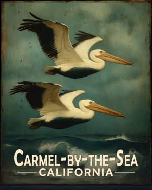 Carmel by the Sea California Souvenir Art Print - Pelicans Flying By