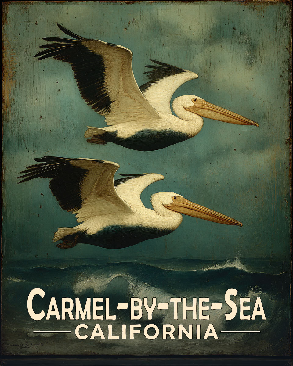Carmel by the Sea California Souvenir Art Print - Pelicans Flying By