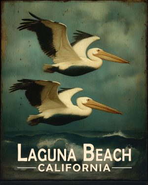 Laguna Beach California Souvenir Art Print - Pelicans Flying By