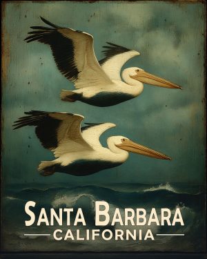 Santa Barbara California Souvenir Art Print - Pelicans Flying By