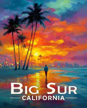 Big Sur California Souvenir Art Print - Sunset Walk on the Beach