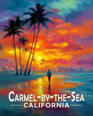 Carmel by the Sea California Souvenir Art Print - Sunset Walk on the Beach