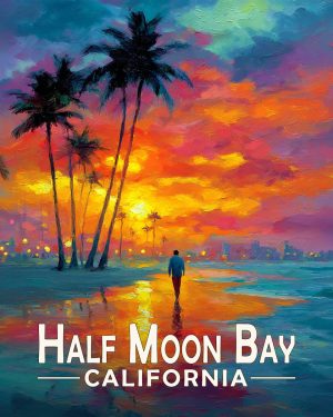 Half Moon Bay California Souvenir Art Print - Sunset Walk on the Beach