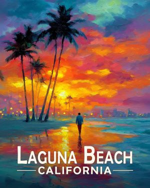 Laguna Beach California Souvenir Art Print - Sunset Walk on the Beach