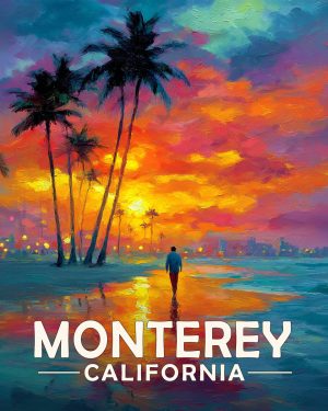 Monterey California Souvenir Art Print - Sunset Walk on the Beach