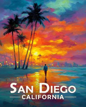 San Diego California Souvenir Art Print - Sunset Walk on the Beach