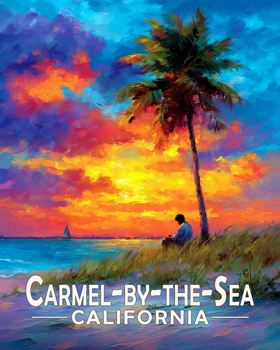 Carmel by the Sea California Souvenir Art Print - Sunset Read on the Beach