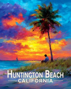 Huntington Beach California Souvenir Art Print - Sunset Read on the Beach