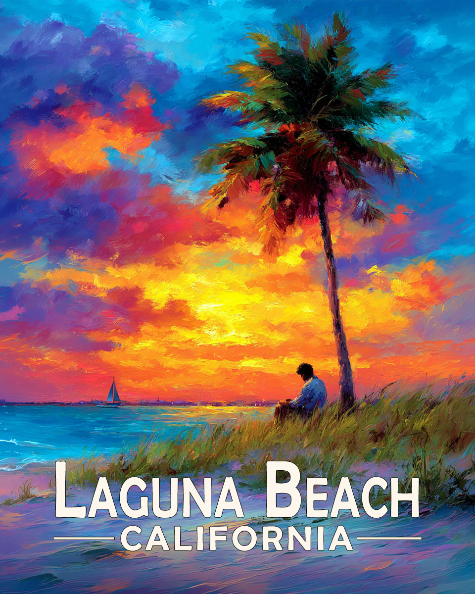 Laguna Beach California Souvenir Art Print - Sunset Read on the Beach