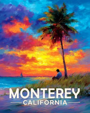 Monterey California Souvenir Art Print - Sunset Read on the Beach