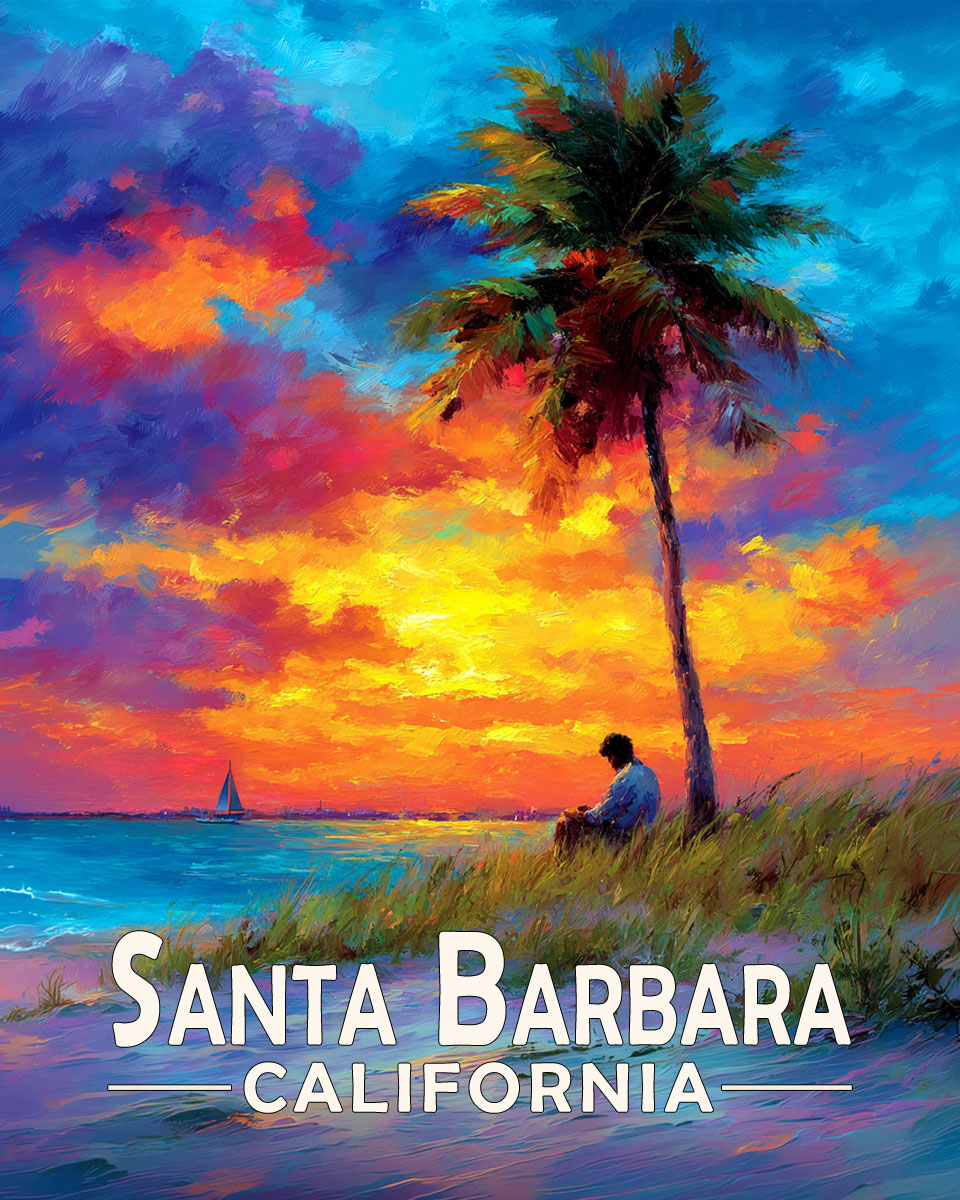 Santa Barbara California Souvenir Art Print - Sunset Read on the Beach