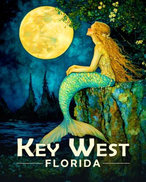 Key Largo Florida Souvenir Art Print - Contemplating Mermaid
