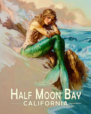 Half Moon Bay California Souvenir Art Print - Solemn Mermaid