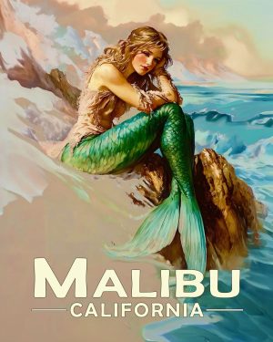 Malibu California Souvenir Art Print - Solemn Mermaid