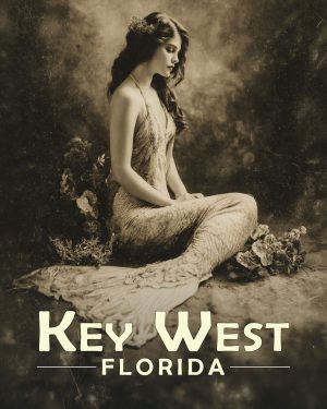 Key Largo Florida Souvenir Art Print - Vintage Antique Photo Style Mermaid