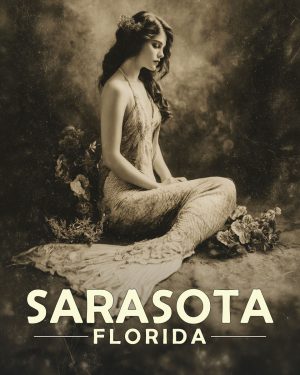 Pensacola Beach Florida Souvenir Art Print - Vintage Antique Photo Style Mermaid